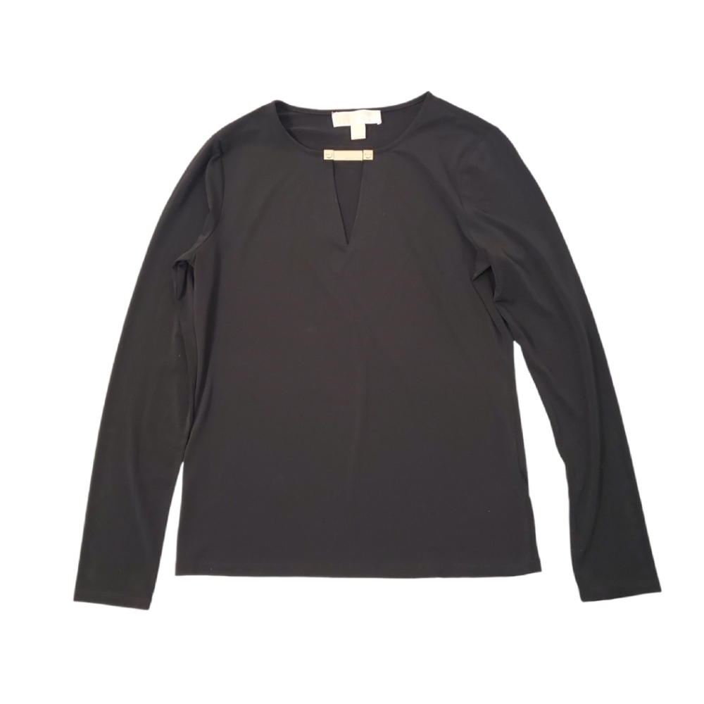 Michael Michael Kors Women's Black Pullover‎ Keyhole Long Sleeve Blouse Small
